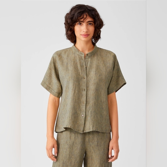Eileen Fisher Tops - Eileen Fisher Short-Sleeve Linen Blend Button Down Shirt size Medium
